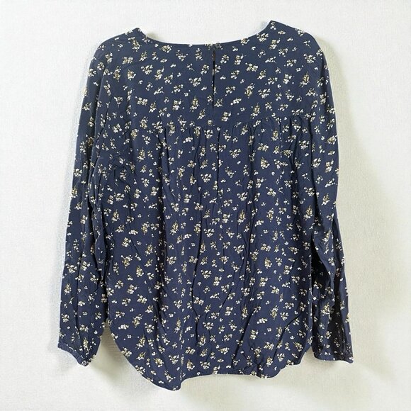 Old Navy Navy Yellow Ditsy Floral Peasant Blouse Large Boho Cottagecore - Picture 2 of 14